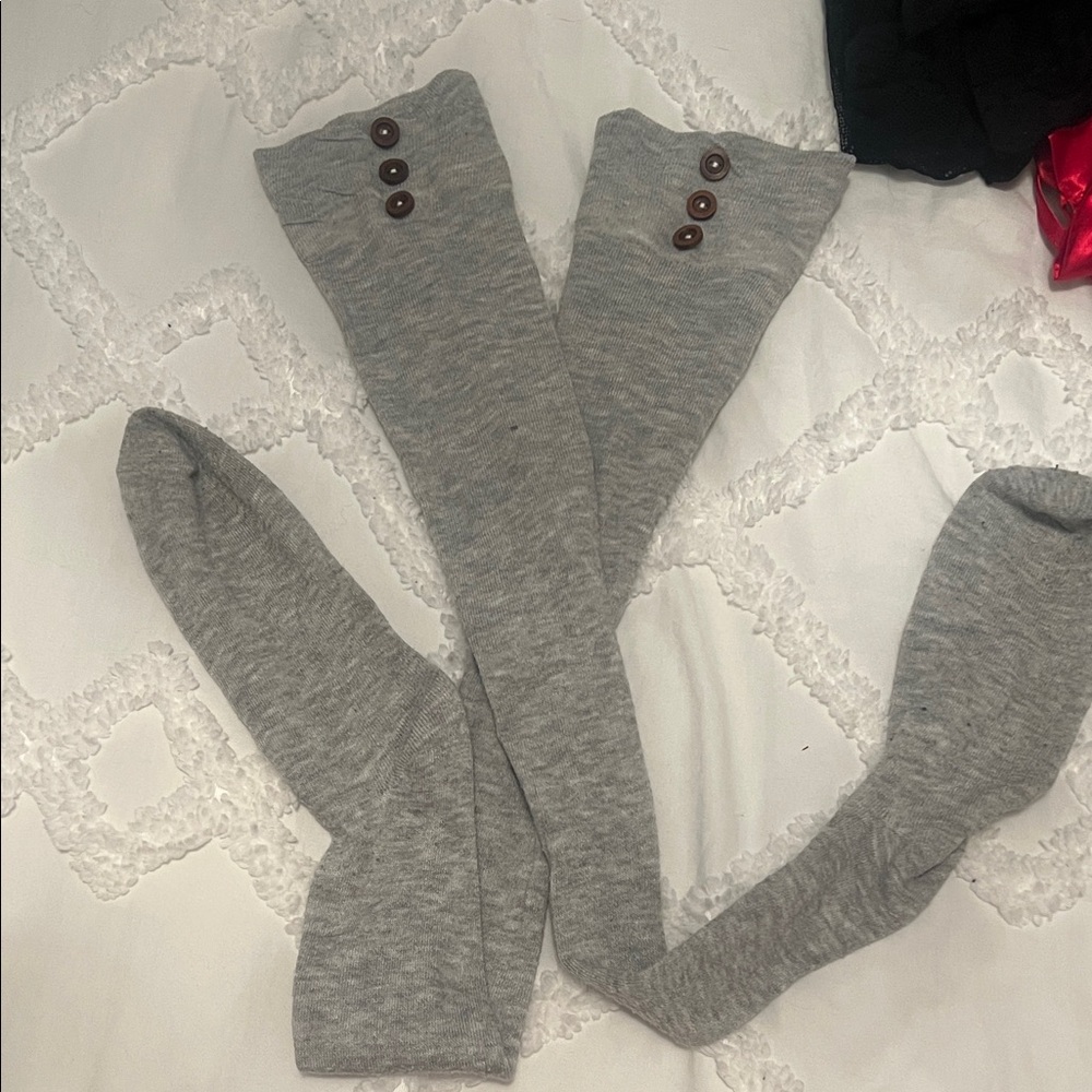 Gray Button-Accent Socks